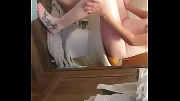 Preview 3 of Cartoons Enema - Redhead chick in camo strips in bathroom.