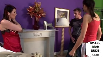 Preview 1 of Rough Gag Slim Tiny Skinny - Micro penis mistresses wanking subject in CFNM group