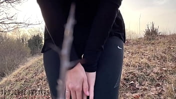 Preview 1 of Farm Abused - Amateur couple spontaneous and risky outdoor sex in public - can&#039_t resist her tight ass in leggings,  projectfundiary
