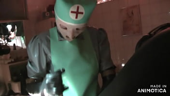 Preview 3 of Pinay Sheryl Rivera - Rubbernurse Agnes - grey rubber nurse dress - sensual blowjob and prostate massage - pegging - finally the shortest anal fist fuck ever to achieve a cum event