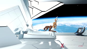 Preview 2 of Full Foot Insertion - Super sexy android dickgirl fucks a hot ebony on a spaceship