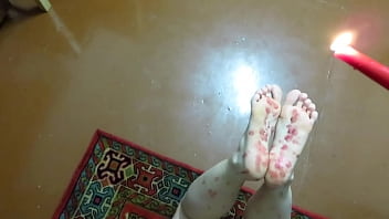 Preview 4 of Stana Katic Nude Fake Sexkinky - Easy domination with tickling and wax on bare feet Homemade foot fetish of a mature couple