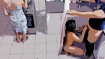 Preview 2 of Dogs Horse And Donkey With Girl - Me Follo a mi Hijastra Caliente al Lado de su Mama en la Cocina Cartoon Hentai