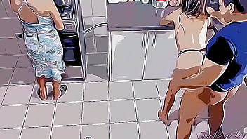Preview 3 of Dogs Horse And Donkey With Girl - Me Follo a mi Hijastra Caliente al Lado de su Mama en la Cocina Cartoon Hentai