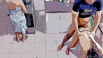 Preview 4 of Dogs Horse And Donkey With Girl - Me Follo a mi Hijastra Caliente al Lado de su Mama en la Cocina Cartoon Hentai