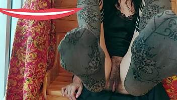Preview 3 of Movie5x Com - my gorgeous stepmother loves to show me her long legs in stockings and touch her hairy pussy to enjoy her mature body. look at her too. GinnaGg