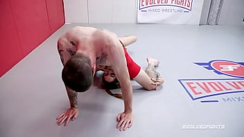 Preview 2 of Interracial Mmf Bi - Nude Mixed Wrestling As Vanessa Vegas Battles Cody Carter And Takes His Dick