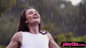 Preview 1 of Www Fime Tube Com - Petite Ukrainian MILF strips nude in the rain to show bubble butt