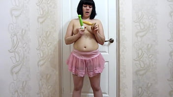 Preview 1 of Khasi Bf - Anal and vaginal masturbation with a dildo. Brunette in stockings and a short skirt fucks her ass doggy style Homemade fetish