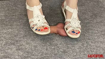 Preview 2 of Oiled Ass Mom - Stepmother put shoes on sexy legs and tramples son&#039_s cock for bad behavior AnnyCandy Painboy
