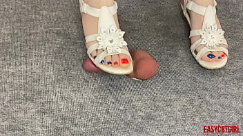 Preview 1 of Oiled Ass Mom - Stepmother put shoes on sexy legs and tramples son&#039_s cock for bad behavior AnnyCandy Painboy