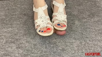 Preview 4 of Oiled Ass Mom - Stepmother put shoes on sexy legs and tramples son&#039_s cock for bad behavior AnnyCandy Painboy