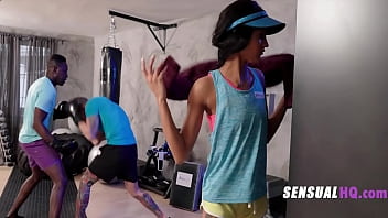 Preview 1 of Asshole Squirt Free Porn - Knocked Out Boxers Woken Up By Athletic Gym Babe Capri Lmonde - (Gym Threesome)