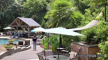 Preview 2 of Nurse Oral - Security guard having fun with trespasser by the pool