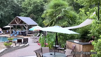 Preview 1 of Nurse Oral - Security guard having fun with trespasser by the pool