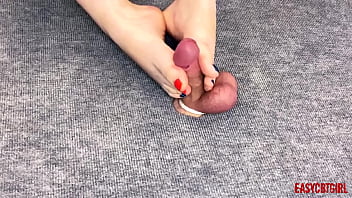 Preview 2 of Pregnant Sexy - I persuaded the slut to jerk off my dick with her feet and massage the balls. The bitch jerked off my dick hard on the milking board AnnyCandy Painboy