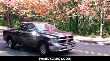 Preview 1 of Mom White - Twink Stepson And Stepdad Fuck Outdoors During Road Trip - Alex Killian,  Austin Xanders