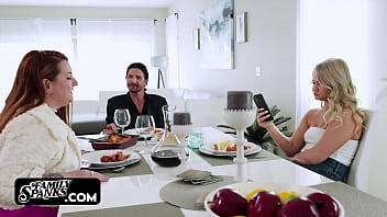 Preview 1 of Gaga Bang - Having Lunch in Family is Better Under Table Harley King - Tina Melt - Tommy Gunn