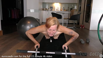 Preview 1 of X X Xvodios 2918 - milfy girl working out naked then masturbating with closeups and orgasm