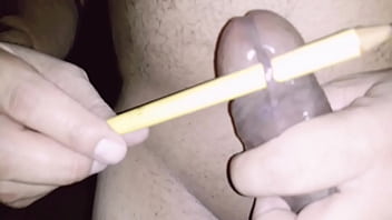 Preview 2 of Sani Livon Sexi Videvos - Playing With My Frenulum Hole... Item #1 Thick Pencil