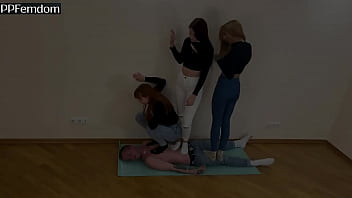 Preview 3 of Redhead Mother Throat Fucked - Triple Full Weight Trampling Femdom With Mistresses Kira,  Sofi and Agma