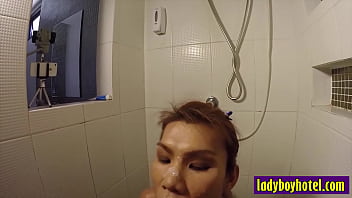 Preview 4 of Xxx Mast Com Hd - Big tits ladyboy Mint sucking white penis and pleased perverted client