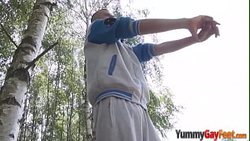 Preview 1 of Asa Akura - Foot fetish hunk jerking off outdoors
