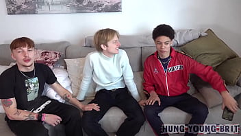 Preview 2 of Bog Tits Massage - Ultimate stunning Hung young Lads take turns on Blonde cute twink with their Enormous Cocks
