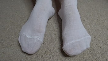 Preview 1 of Eye Off Fuck - Babe Footjob in White Socks Big Cock! Footjob Fetish!