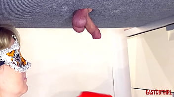 Preview 4 of Pregnent Milky Bhabhi - Blonde puts on boxing gloves and makes a chop of slave&#039_s dick and balls on the milking table AnnyCandy Painboy