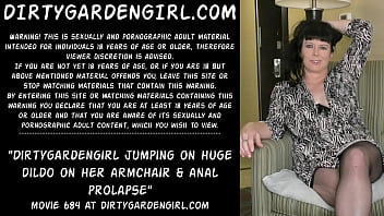 Preview 1 of 5month Baby - Dirtygardengirl jumping on huge dildo on her armchair &amp_ anal prolapse