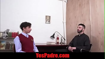 Preview 2 of Vibrater Office - Sweaty bearded Priest raw fucks a twink in black socks- YesPadre.com