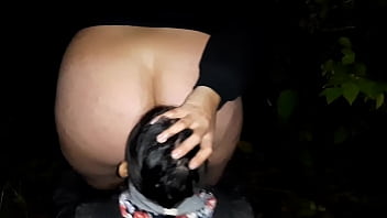 Preview 4 of Big Black Mama Sex - Ass licking in public in dark forest - Lesbian Illusion Girls