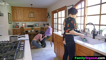 Preview 4 of Kira Kosarin Lesbian Sex - FamilyOrgasm - Old Man Fucks his Daring Strp Daughter and Wife while she Cooks Spaghetti
