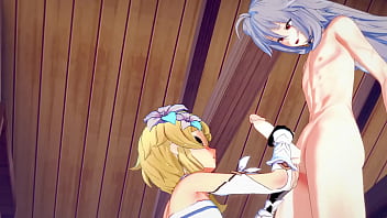 Preview 2 of Bdoay Xxynx - Genshin Impact Hentai - Lumine Handjob and Blowjob to Razor - Japanese asian manga anime game porn