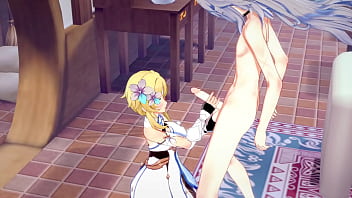 Preview 1 of Bdoay Xxynx - Genshin Impact Hentai - Lumine Handjob and Blowjob to Razor - Japanese asian manga anime game porn