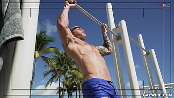 Preview 1 of Natural Tits Creampie - GAYWIRE - Stacked Hunks Trevor Laster &amp_ Wesley Woods Bumping Uglies