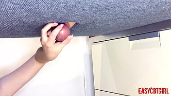 Preview 1 of Offec Hot - Pervert girl stretches dick with balls on the milking table AnnyCandy Painboy