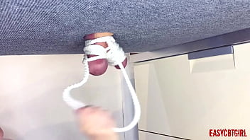 Preview 2 of Havin Fun - Pervert girl tied a dick with balls and pulls for them on the milking table  AnnyCandy Painboy