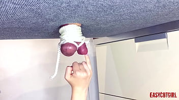 Preview 3 of Havin Fun - Pervert girl tied a dick with balls and pulls for them on the milking table  AnnyCandy Painboy