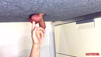 Preview 4 of Desy Foursome - Slut grabs the balls and clicks them with her finger on the milking table AnnyCandy Painboy