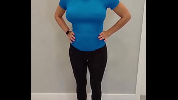 Preview 4 of Hotel Sexy Fuck - Black Yoga Pants &amp_ Blue Compression Shirt Try On