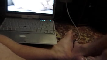Preview 4 of Fit Womeb - Horny guy masturbates hard cock while watching porn and cums from orgasm