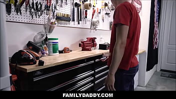 Preview 1 of Www Puja Sax - Hot Stepdad Fucks Twink Stepson On Work Bench In Garage - Peter Pounder,  President Oaks,  Bill Farnsworth