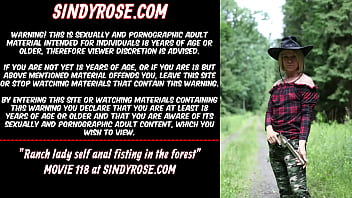 Preview 1 of Son Explode - Ranch lady self anal fisting in the forest