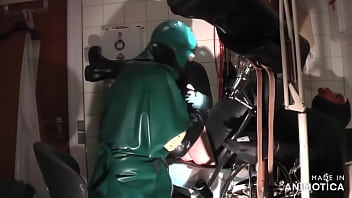 Preview 1 of Xxx Mom Son Nait - Rubbernurse Agnes - Green surgical gown - urgent emergency response due to acute erectile tension: sucking off the jammed sperm juice