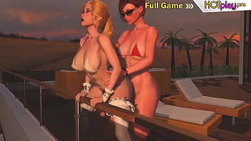Preview 2 of Shemal Lez - Horny Redhead Shemale fucks Blonde Tranny - Anal Sex,  3D Futanari Cartoon Porno On the Sunset
