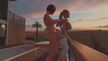 Preview 3 of Shemal Lez - Horny Redhead Shemale fucks Blonde Tranny - Anal Sex,  3D Futanari Cartoon Porno On the Sunset