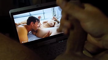 Preview 3 of Brette Rosie - young guy watches porn fucking and jerks off a fat dick until he cums