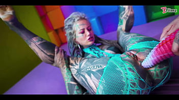 Preview 3 of Peeping On Hairy Pussy - tattooed ALIEN girls fuck hard - ANAL,  SQUIRT,  big strap on,  big toys,  AtM,  gape,  buttrose,  spit,  (goth,  punk,  alt porn) ZF013